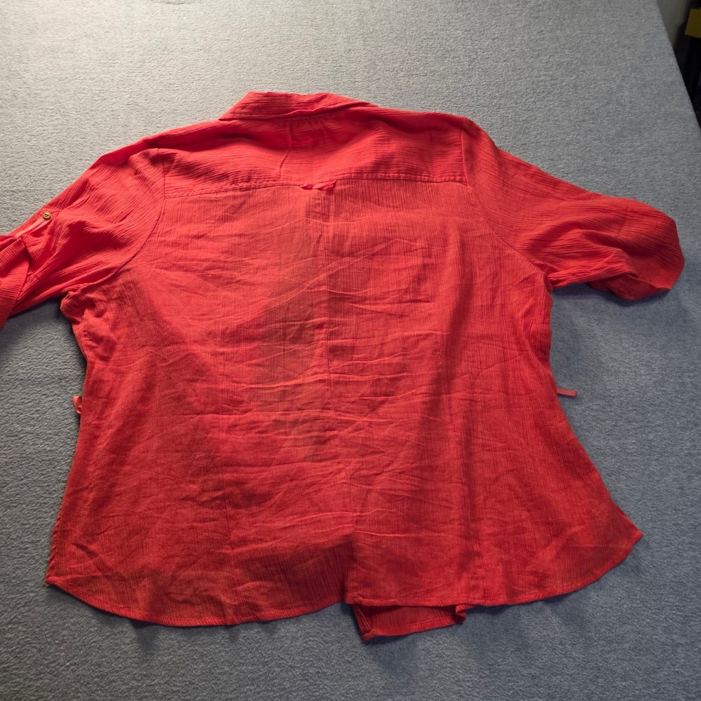 Button Down Shirt Womens Plus Red Utility Blouse RHL Essentials 3X